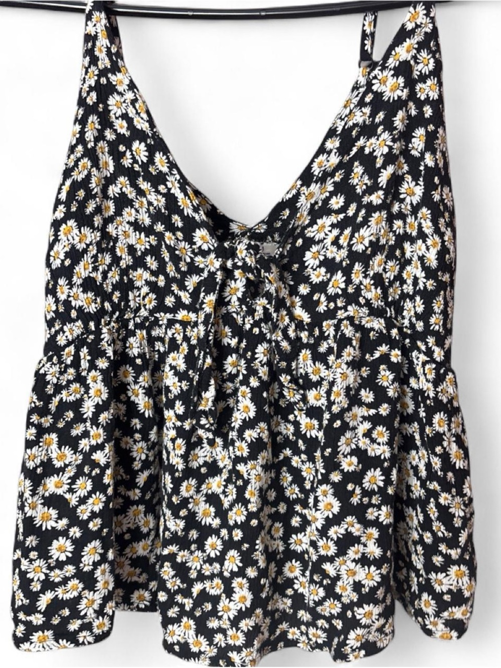 Hurley Black Daisy-Print Cami Tank with Tie Front